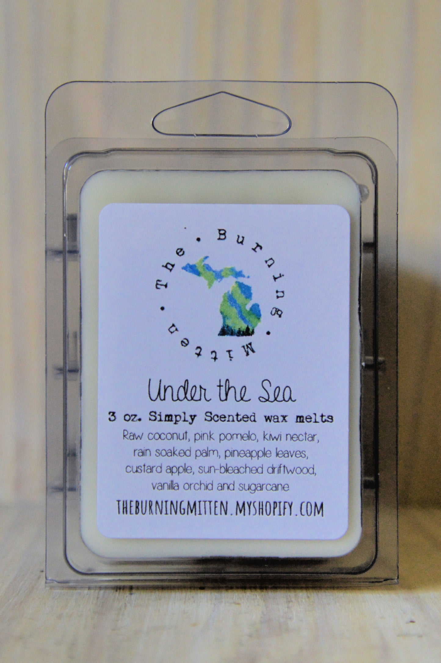 Under The Sea Simply Scented Clamshell (raw coconut, pink pomelo, kiwi nectar, rain soaked palm, pineapple leaves, custard apple, sun-bleached driftwood, vanilla orchid and sugar cane)