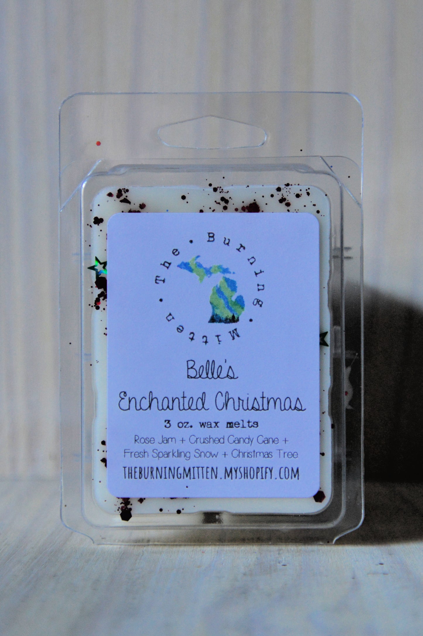 Belle's Enchanted Christmas Clamshell (rose jam + crushed candy cane + fresh sparkling snow + christmas tree)
