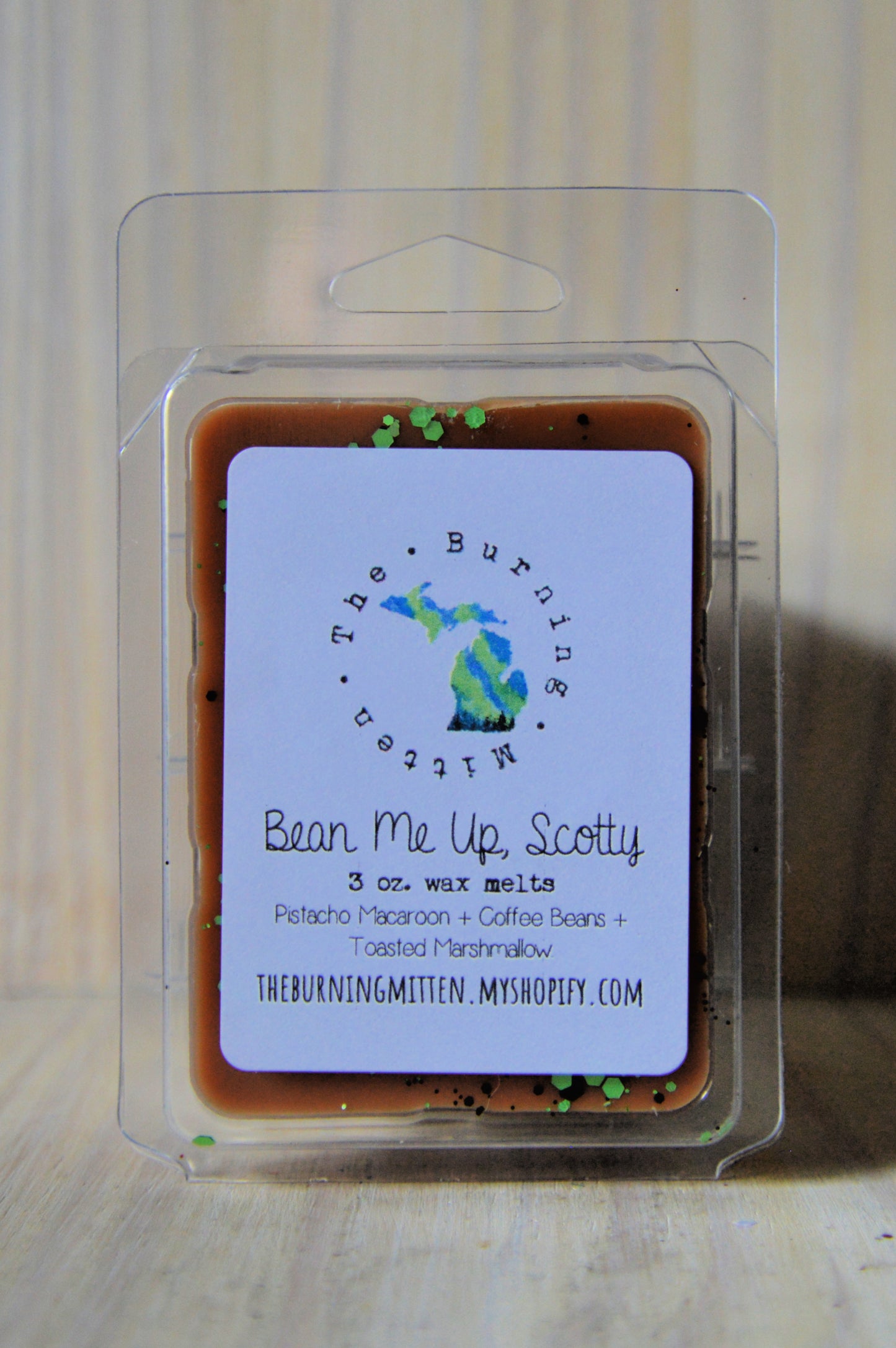 Bean Me Up, Scotty Clamshell (pistachio macaroon + coffee beans + toasted marshmallow)