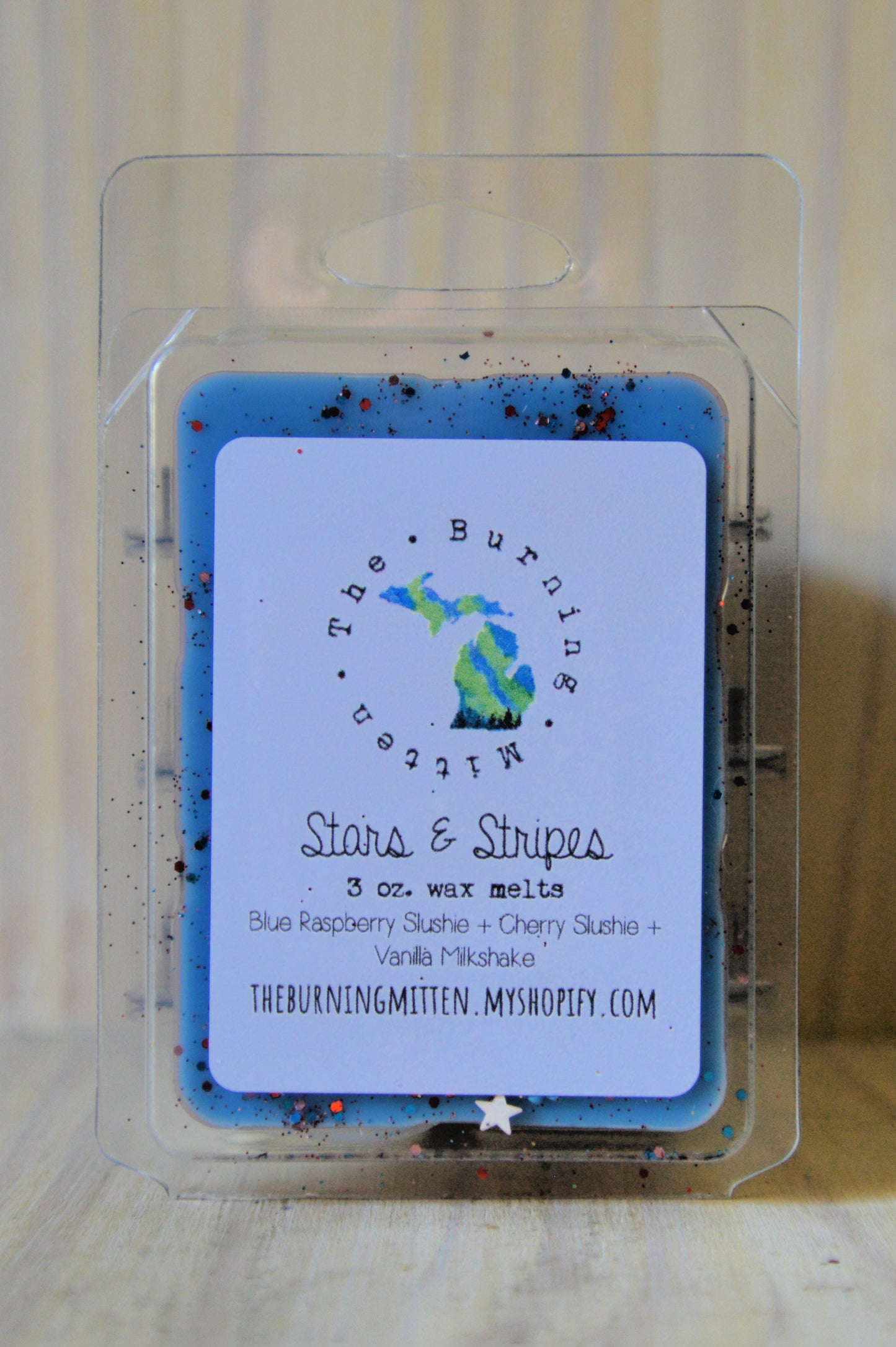 Stars & Stripes Clamshell (blue raspberry slushie + cherry slushie + vanilla milkshake)