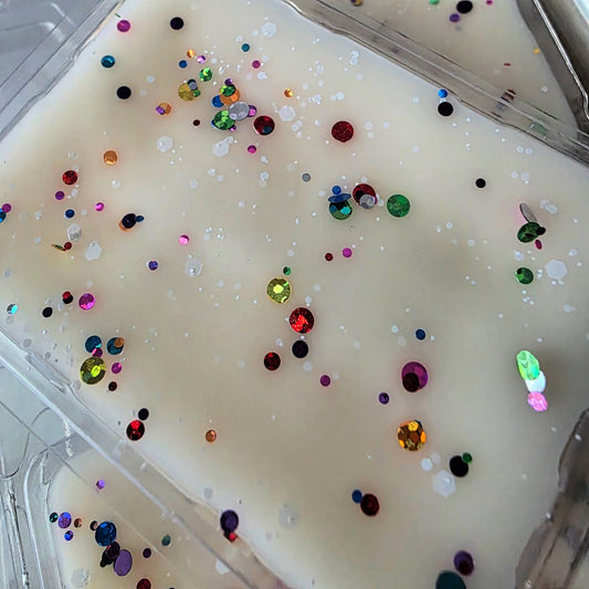 Birthday Cake Treats Clamshell (birthday cake + rice krispie treats + marshmallow fluff + marshmallow frosting + buttercream sprinkles)