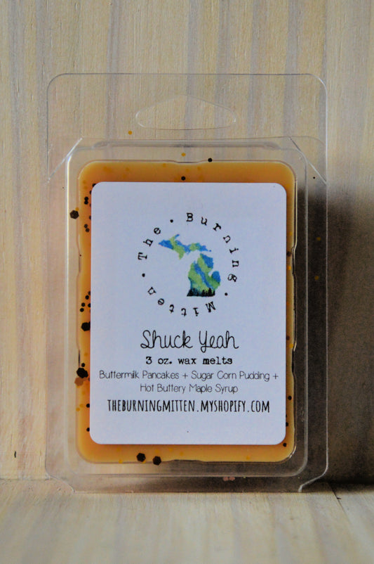 Shuck Yeah Clamshell (buttermilk pancakes + sugar corn pudding + hot buttery maple syrup)