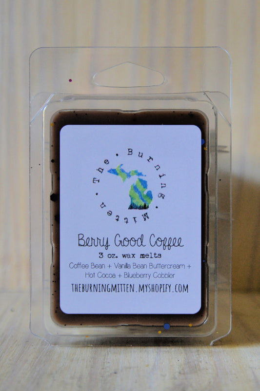 Berry Good Coffee Clamshell (coffee bean + vanilla bean buttercream + hot cocoa + blueberry cobbler)