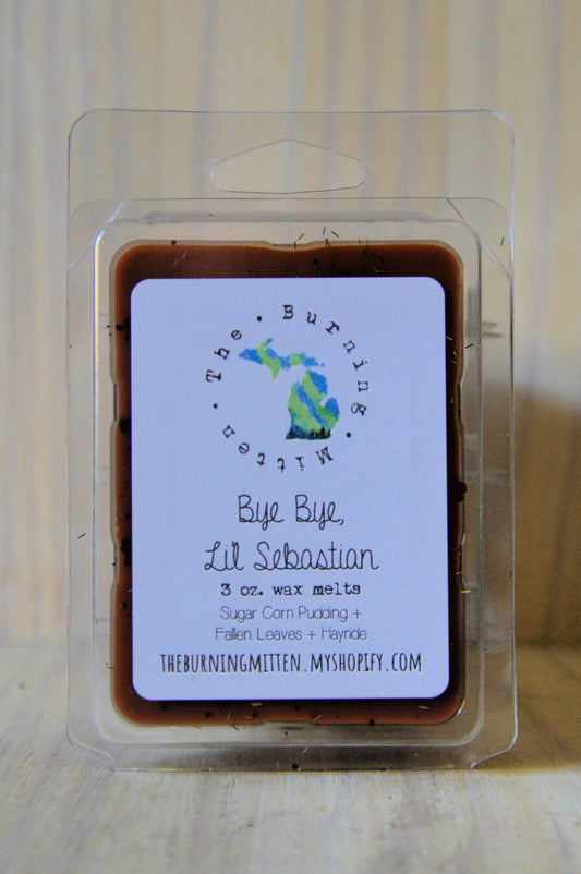 Bye Bye, Li'l Sebastian Clamshell (sugar corn pudding + fallen leaves + hayride)