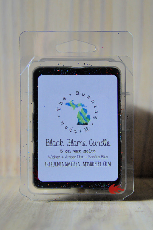Black Flame Candle Clamshell (wicked + amber noir + bonfire bliss)